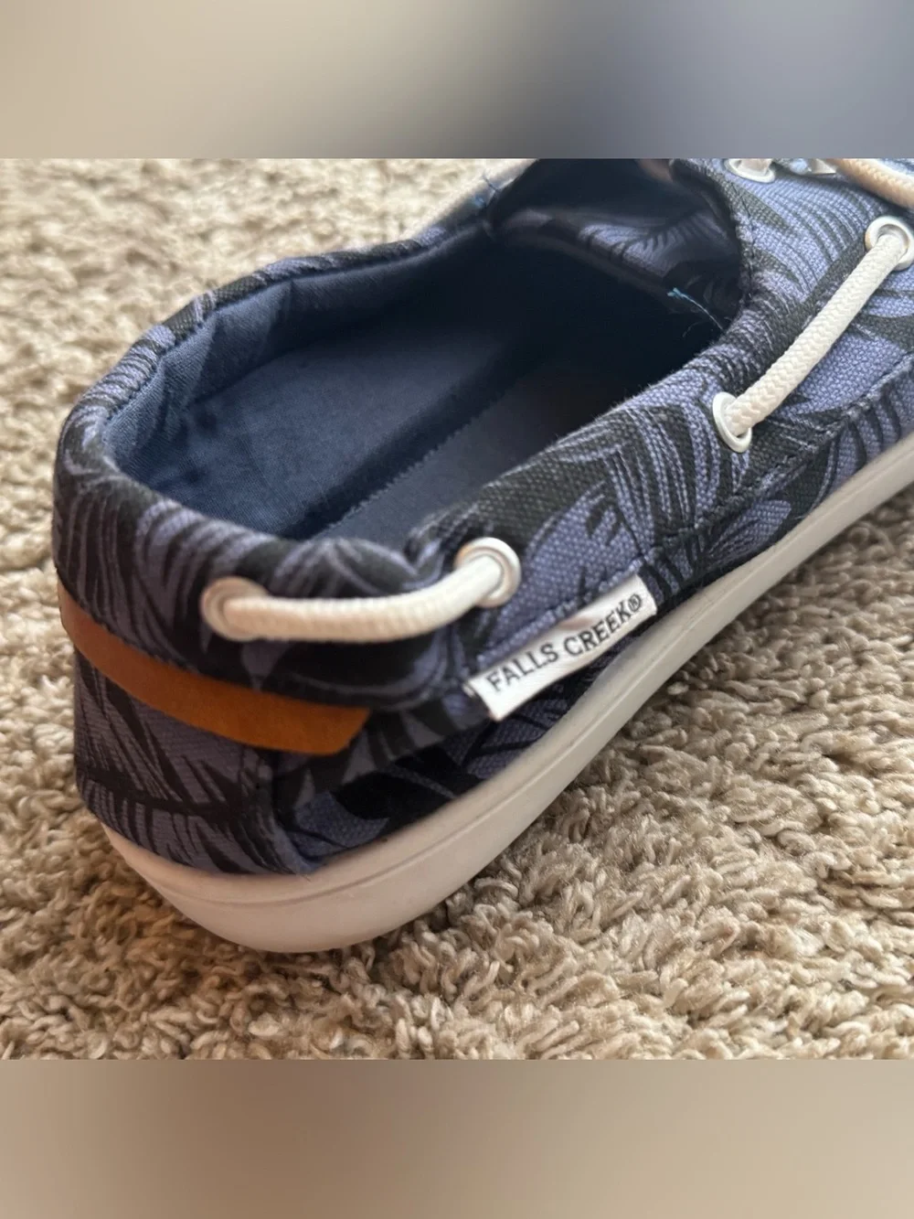 Falls Creek Men’s Boat Shoes Navy Tropical Palm Print Casual Loafers Size 10